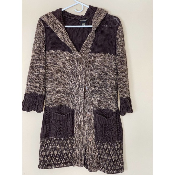 O'NEILL Women’s Long Button Up Cardigan Brown Toned Crochet Size Large - Picture 1 of 4